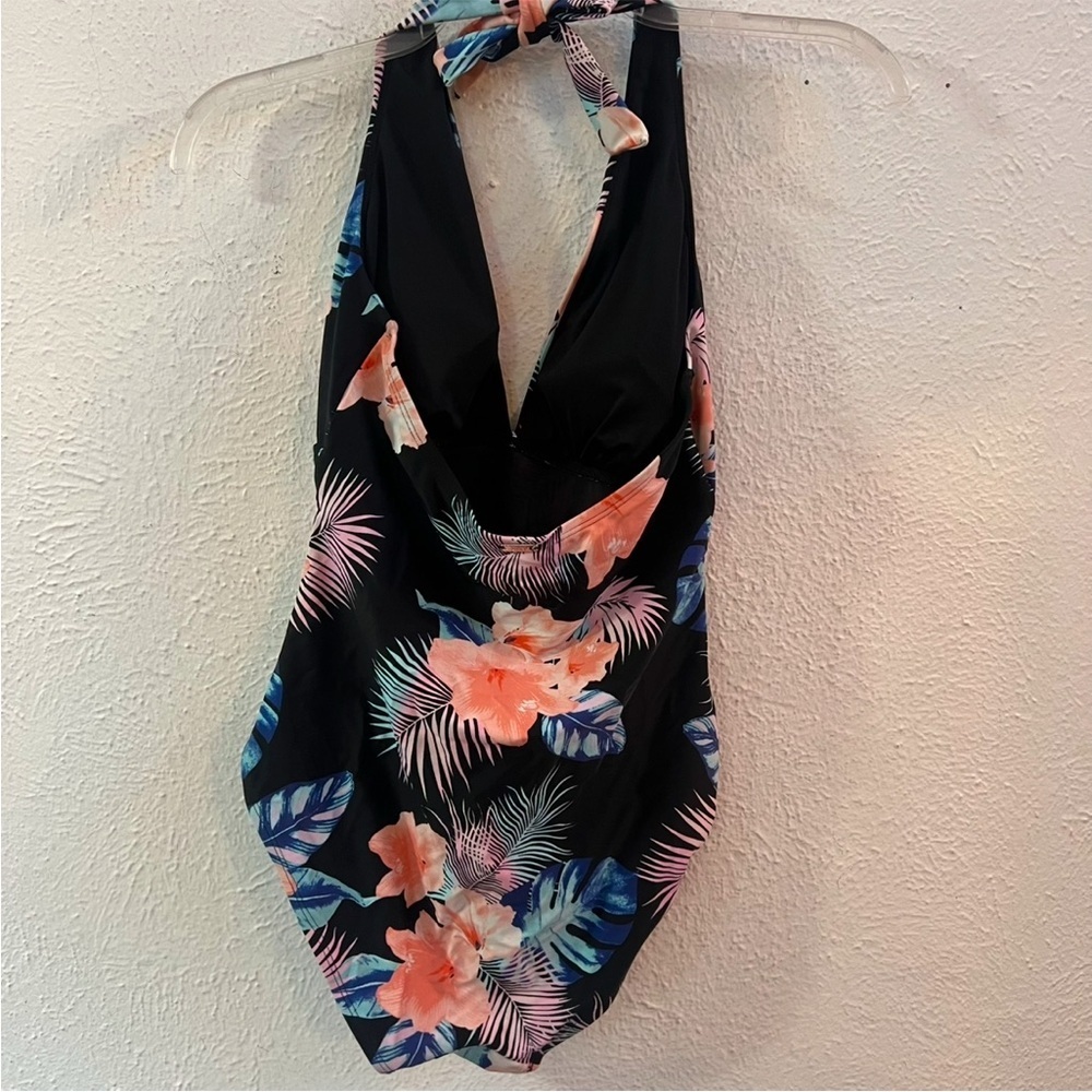 DKNY black tropical print halter tie swimsuit - Picture 5 of 6